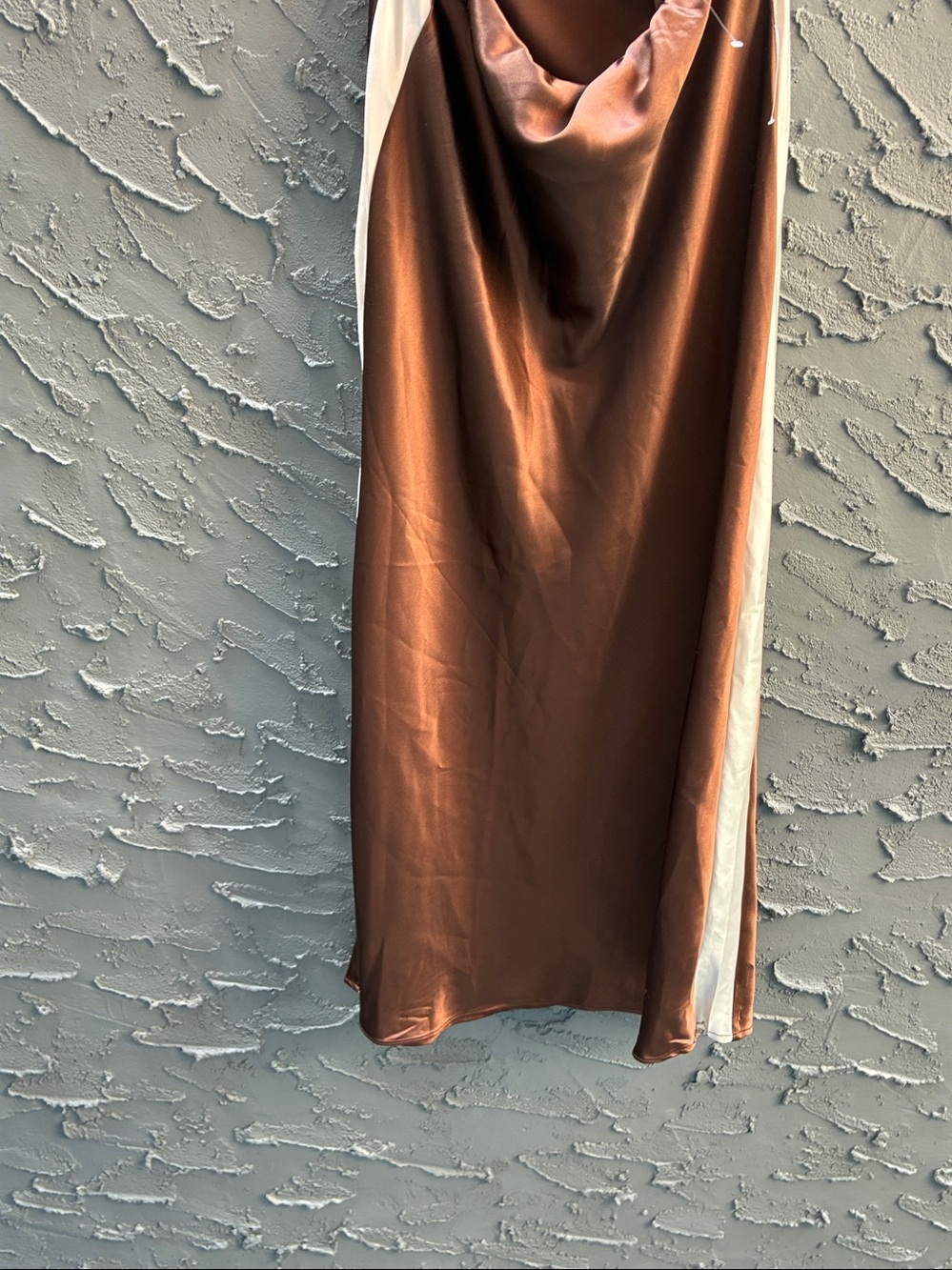 Two-Tone Satin Maxi Skirt Chocolate Brown & Cream Sz XS